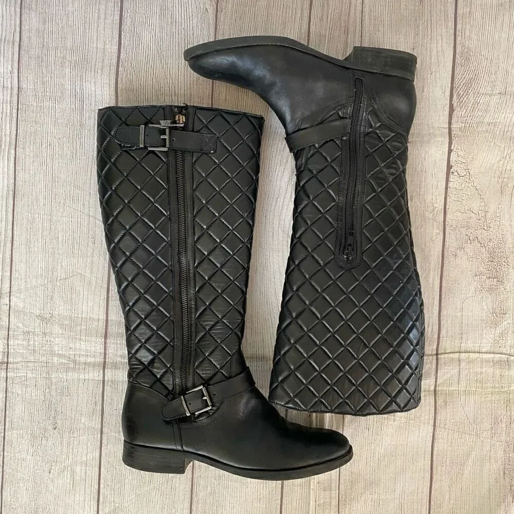 Arturo Chiang women 8.5 quilted tall riding boots with/side zipper black
